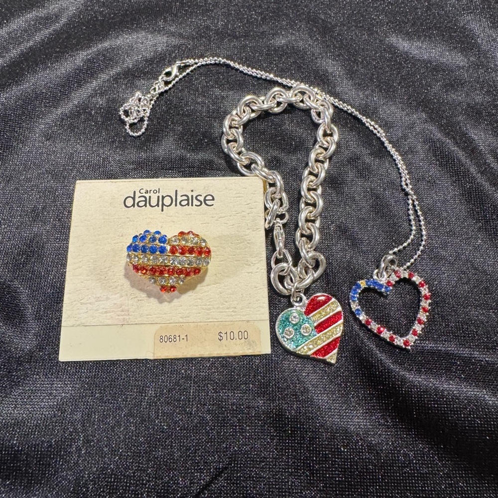 Carol Dauplaise Heart Necklace and Brooch Set